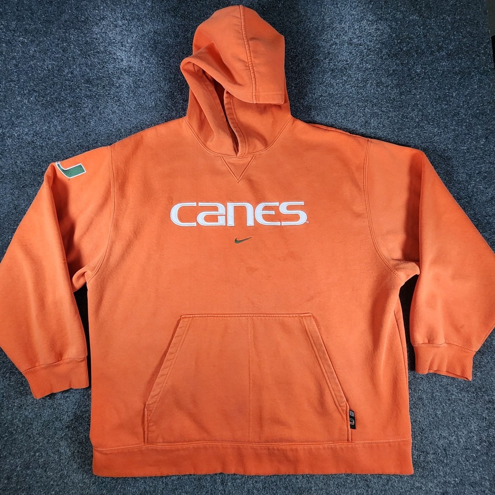 Vintage Miami Hurricanes Canes Nike Center Swoosh Hoodie Mens XL Orange Pullover